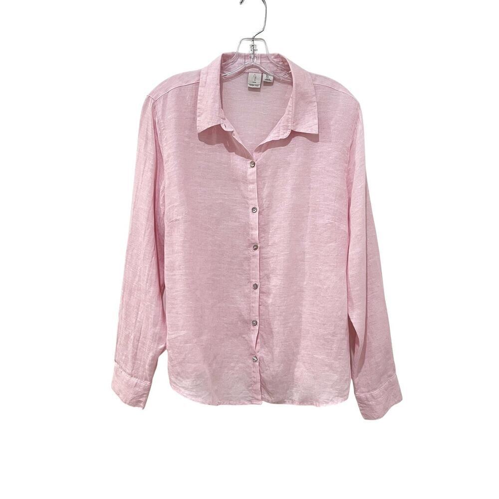 Joie Shirt Womens Large Pink 100% Linen Button Front Long Sleeve Top Lightweight - Picture 2 of 7